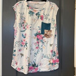 Avery Floral Blouse with Teal and Gold Accents